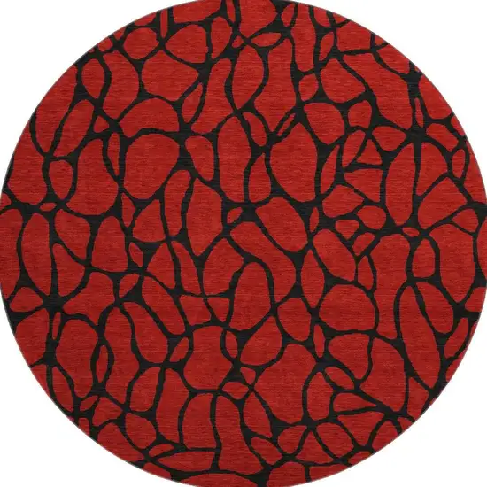 8' Red And Black Geometric Washable Round Rug With UV Protection Photo 2