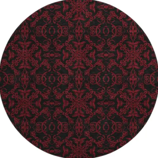 8' Red And Black Medallion Washable Round Rug With UV Protection Photo 4