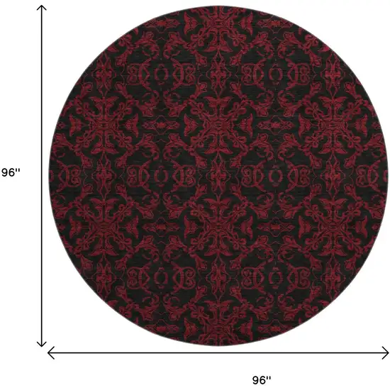 8' Red And Black Medallion Washable Round Rug With UV Protection Photo 3