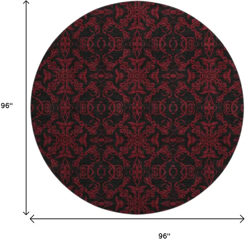 8' Red And Black Medallion Washable Round Rug With UV Protection Photo 3