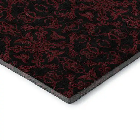 8' Red And Black Medallion Washable Round Rug With UV Protection Photo 7