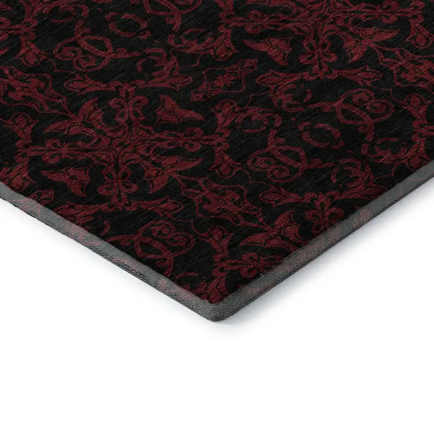 8' Red And Black Medallion Washable Round Rug With UV Protection Photo 7