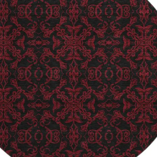 8' Red And Black Medallion Washable Round Rug With UV Protection Photo 3