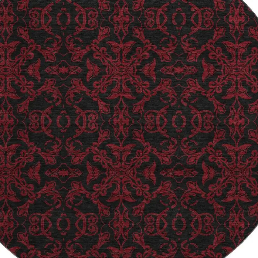 8' Red And Black Medallion Washable Round Rug With UV Protection Photo 3