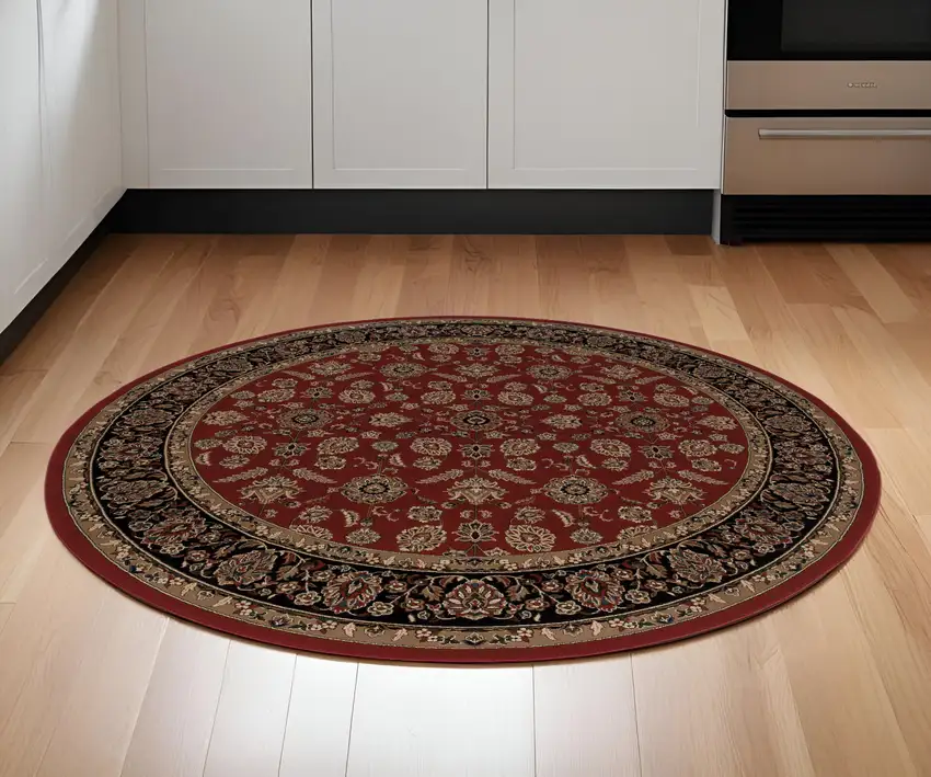 6' Red And Black Oriental Round Rug Photo 1