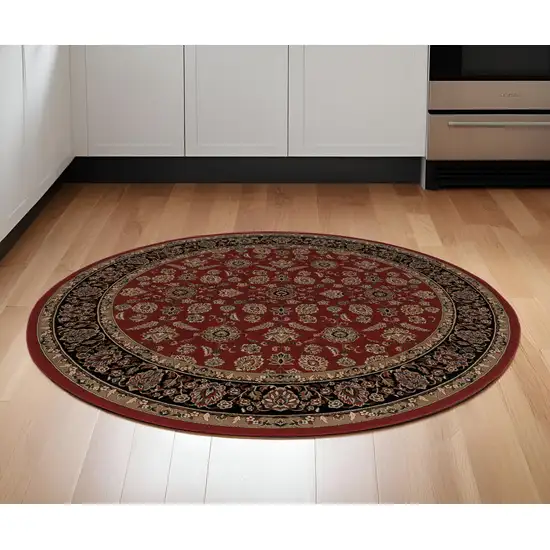 6' Red And Black Oriental Round Rug Photo 1
