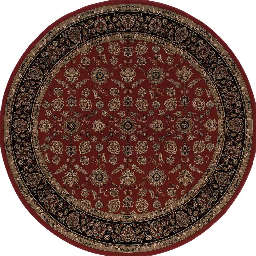 6' Red And Black Oriental Round Rug Photo 4