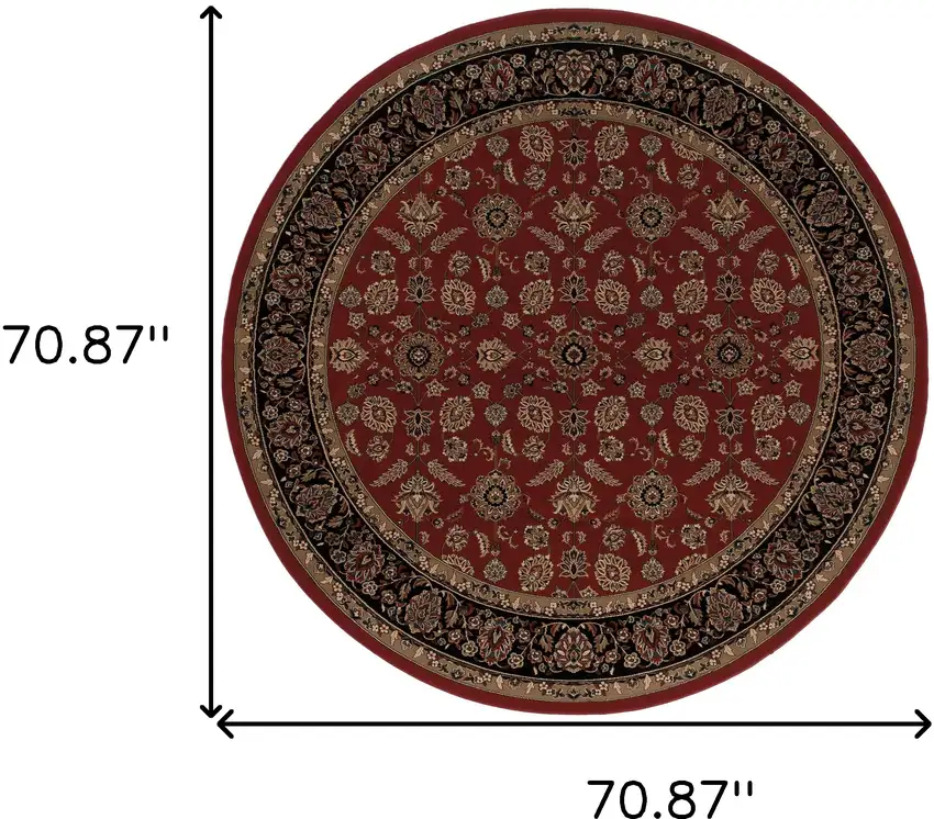 6' Red And Black Oriental Round Rug Photo 3