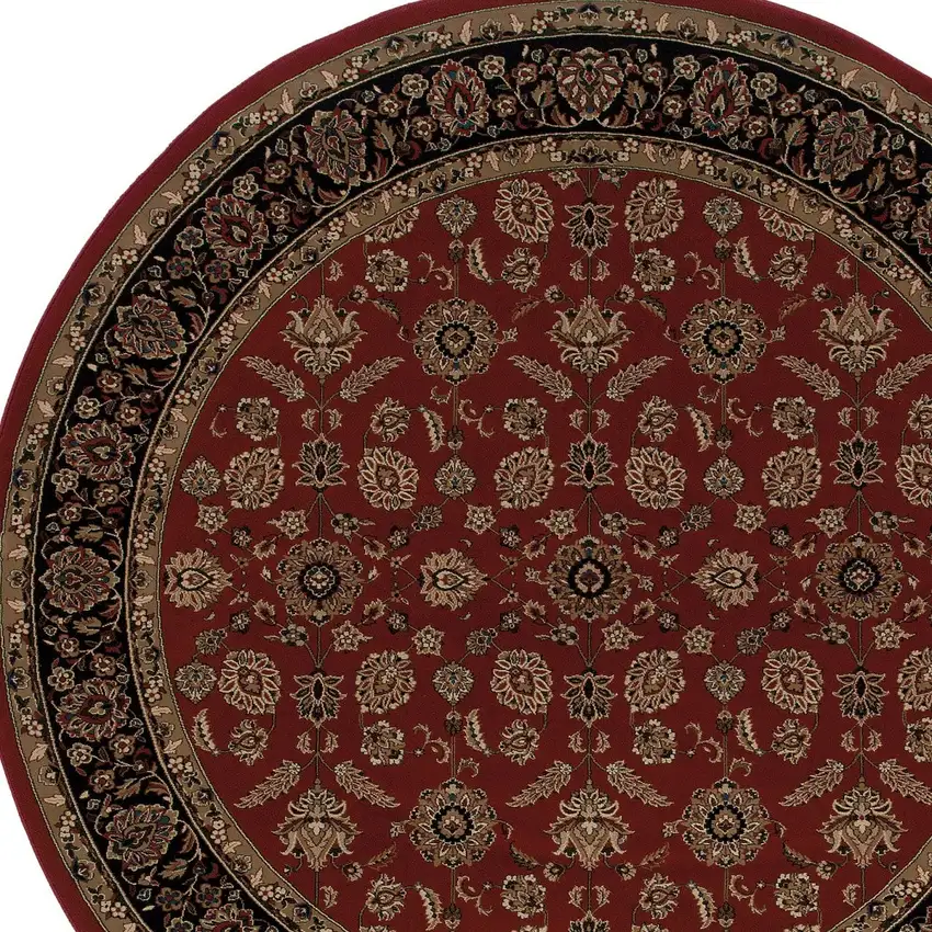 8' Red And Black Oriental Round Rug Photo 4