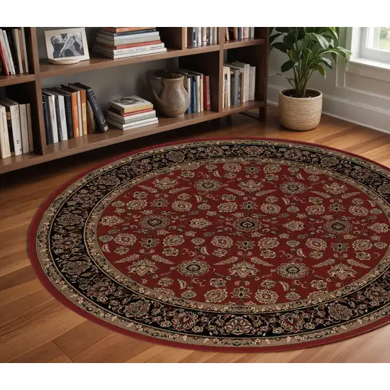 8' Red And Black Oriental Round Rug Photo 1