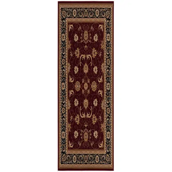 9' Red And Black Oriental Runner Rug Photo 2