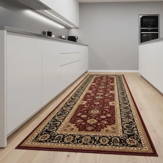 9' Red And Black Oriental Runner Rug Photo 1