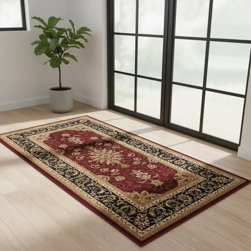 7' Red And Black Oriental Runner Rug Photo 1