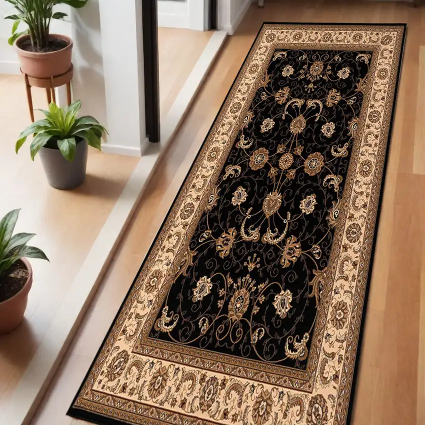 6' Red And Black Oriental Runner Rug Photo 1