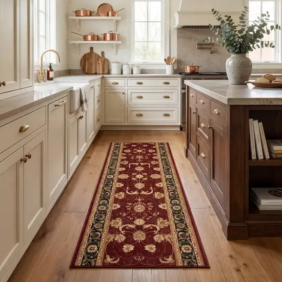 6' Red And Black Oriental Runner Rug Photo 5