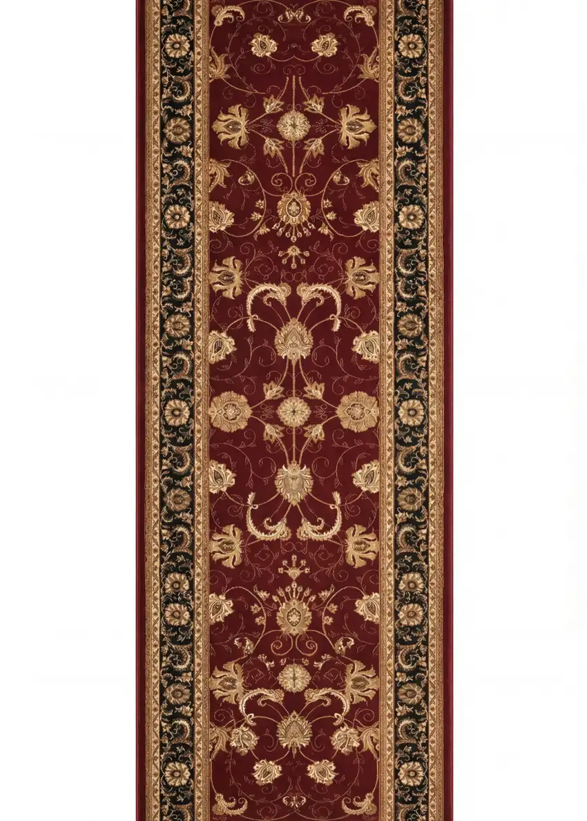 12' Red And Black Oriental Runner Rug Photo 4