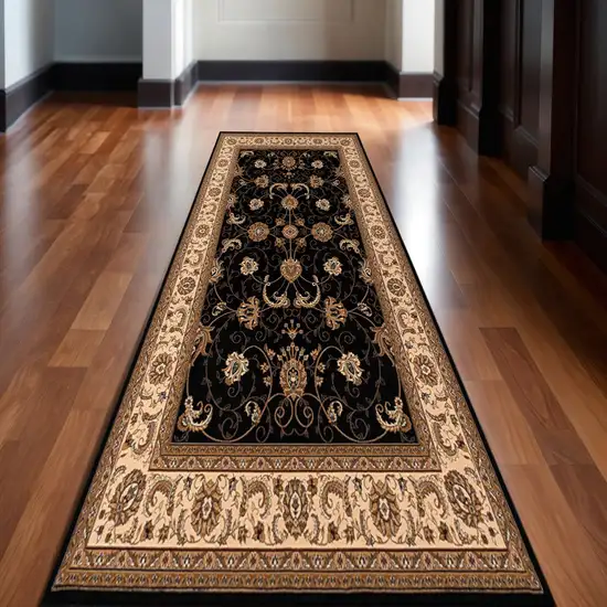 12' Red And Black Oriental Runner Rug Photo 1