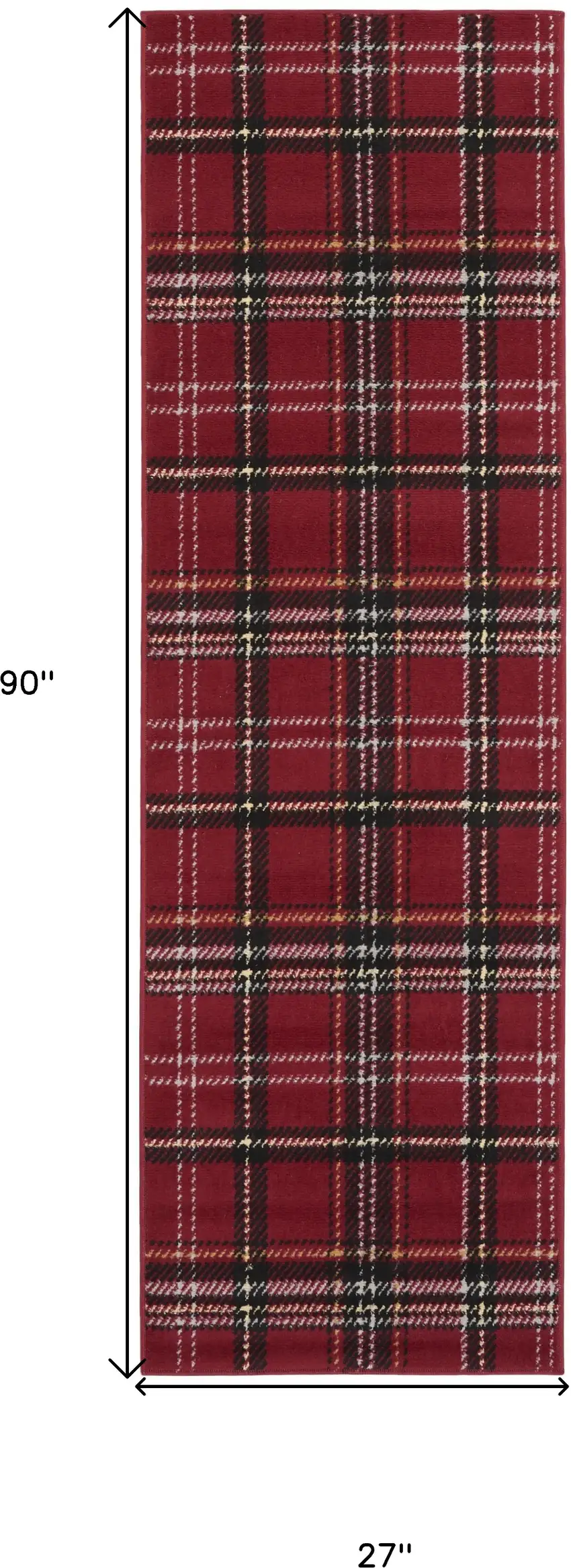 8' Red And Black Plaid Runner Rug Photo 3