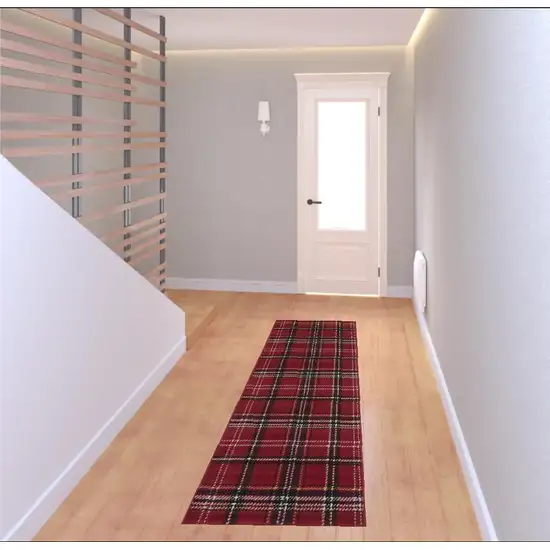 8' Red And Black Plaid Runner Rug Photo 1