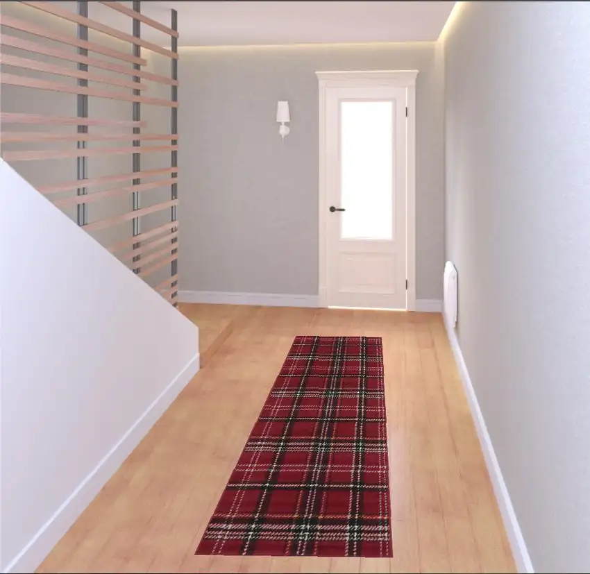 8' Red And Black Plaid Runner Rug Photo 1