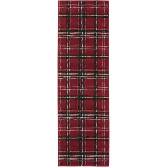 8' Red And Black Plaid Runner Rug Photo 2