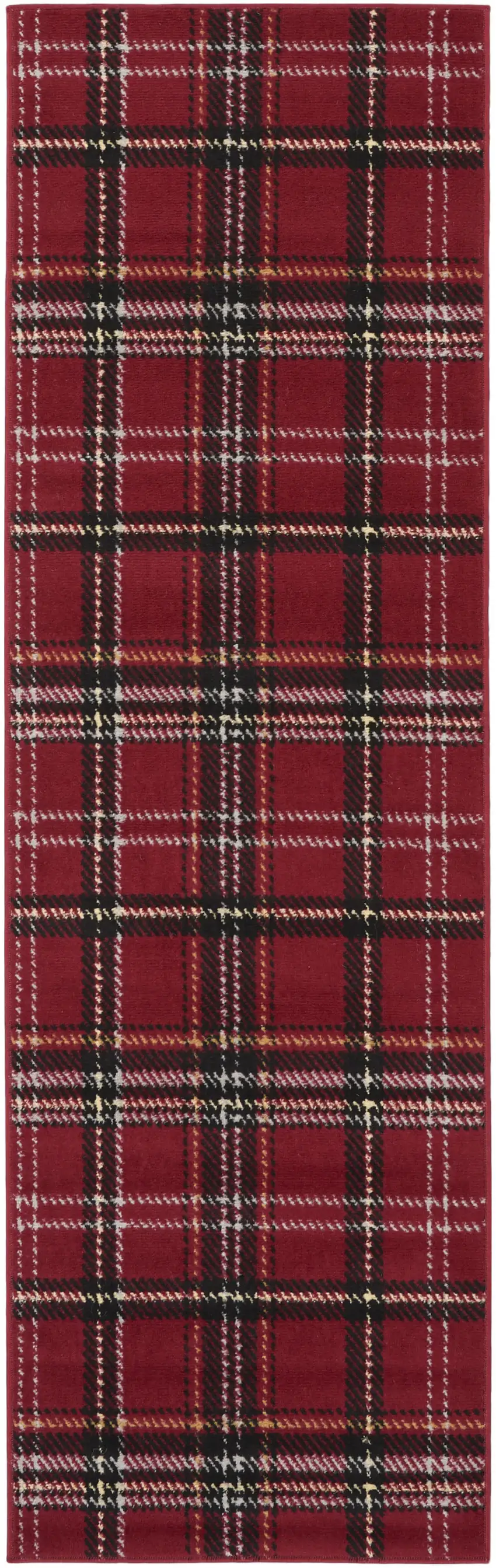 8' Red And Black Plaid Runner Rug Photo 2