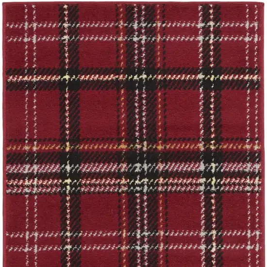 8' Red And Black Plaid Runner Rug Photo 6