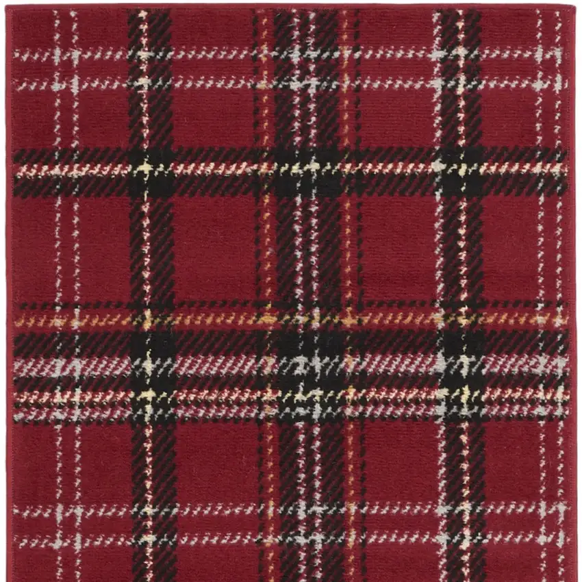 8' Red And Black Plaid Runner Rug Photo 6