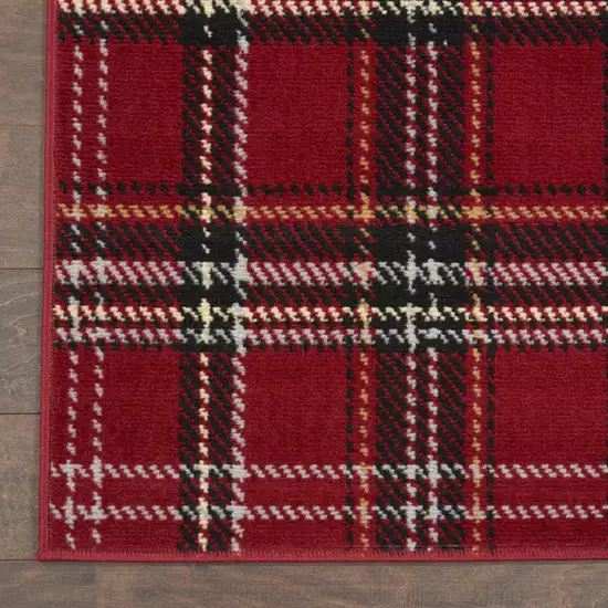 8' Red And Black Plaid Runner Rug Photo 9