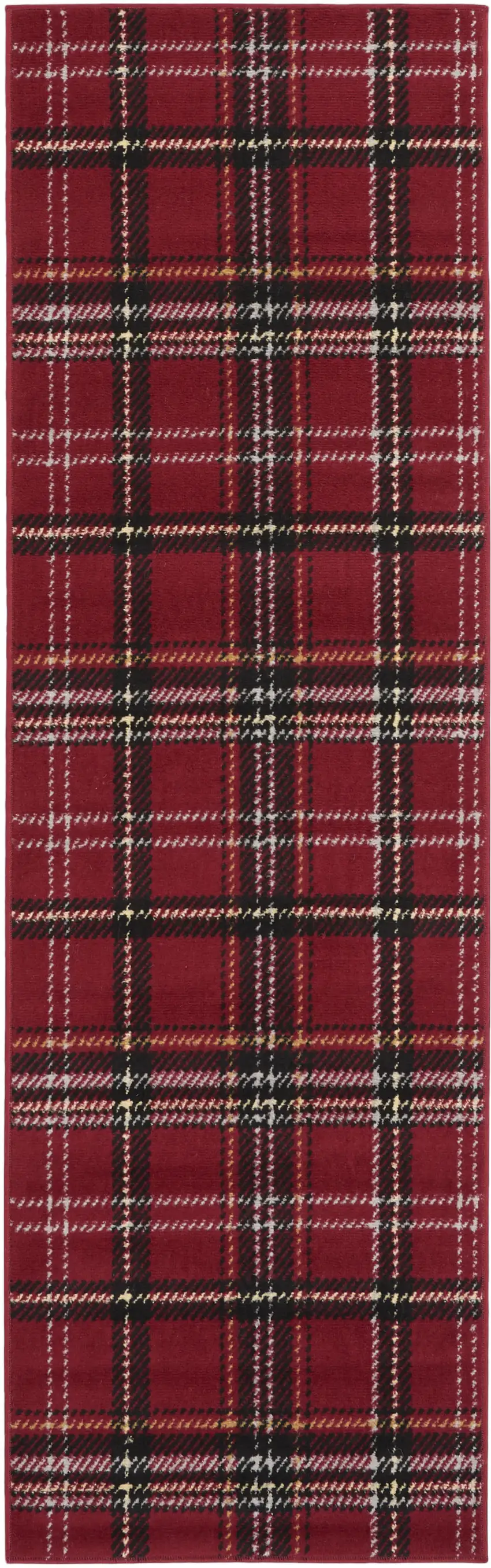 8' Red And Black Plaid Runner Rug Photo 3