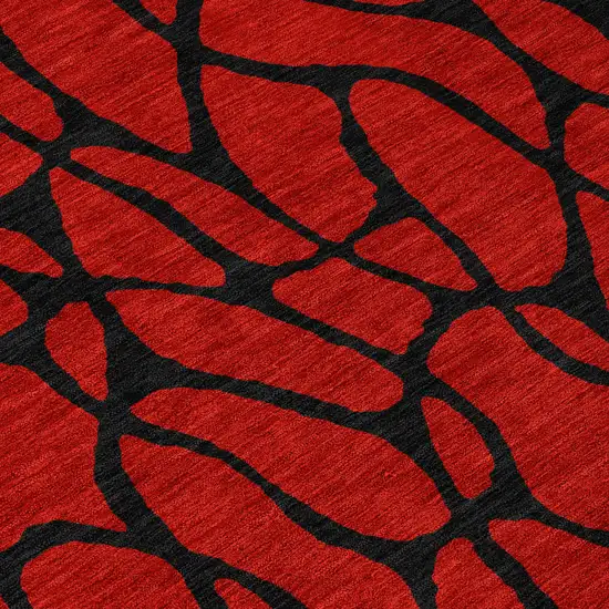 8' Red And Black Round Geometric Washable Indoor Outdoor Area Rug Photo 7