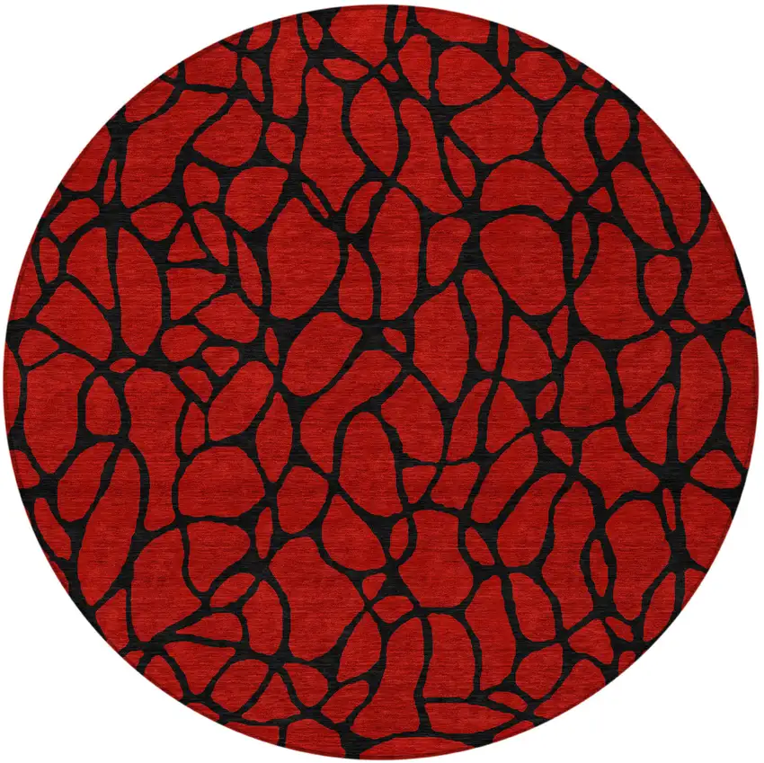 8' Red And Black Round Geometric Washable Indoor Outdoor Area Rug Photo 4