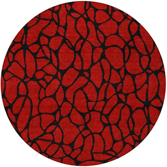 8' Red And Black Round Geometric Washable Indoor Outdoor Area Rug Photo 4