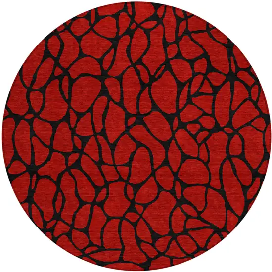 8' Red And Black Round Geometric Washable Indoor Outdoor Area Rug Photo 2