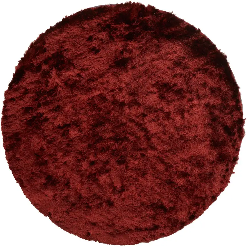 8' Red And Black Shag Hand Tufted Round Rug Photo 2