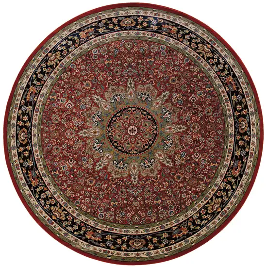 6' Red And Blue Oriental Round Rug Photo 2