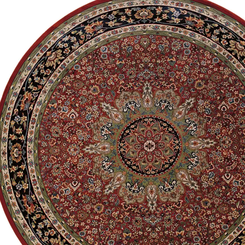 6' Red And Blue Oriental Round Rug Photo 4