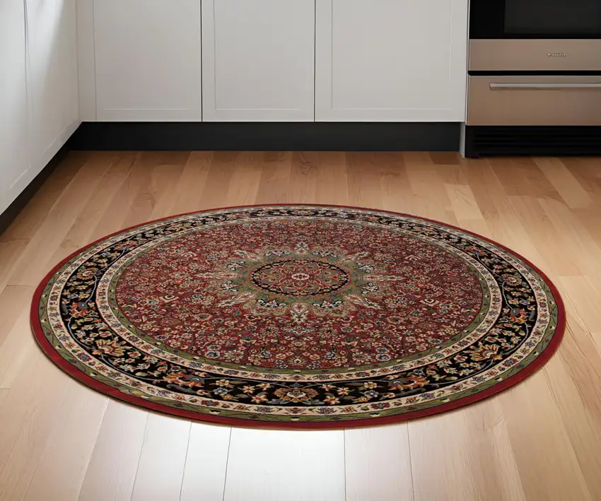 6' Red And Blue Oriental Round Rug Photo 1