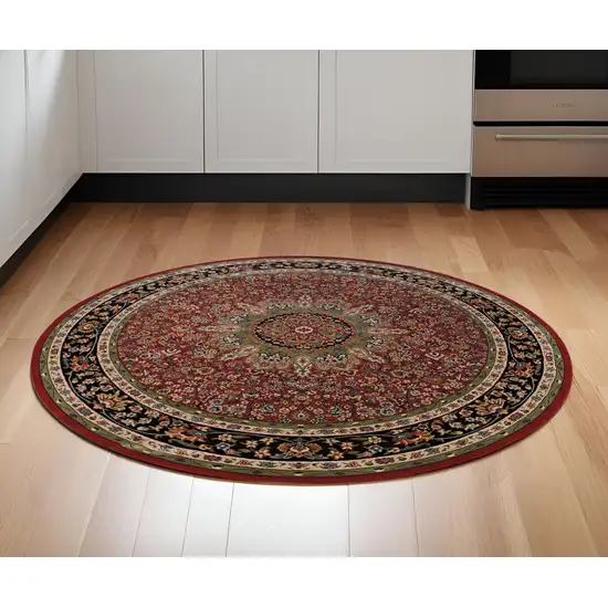 6' Red And Blue Oriental Round Rug Photo 1