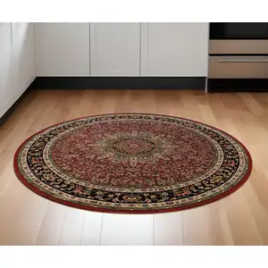 Photo of 6' Red And Blue Oriental Round Rug