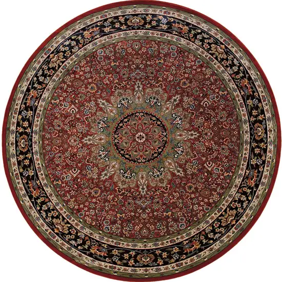 6' Red And Blue Oriental Round Rug Photo 5