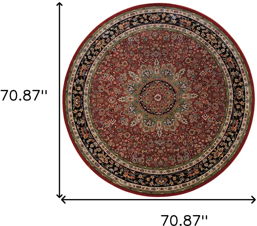 6' Red And Blue Oriental Round Rug Photo 3