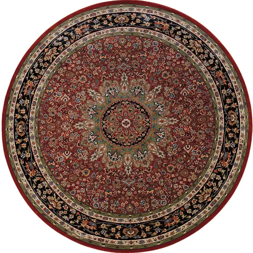 8' Red And Blue Oriental Round Rug Photo 5