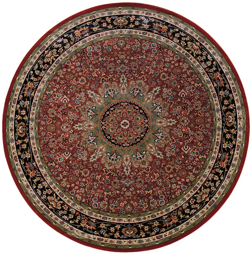 8' Red And Blue Oriental Round Rug Photo 2