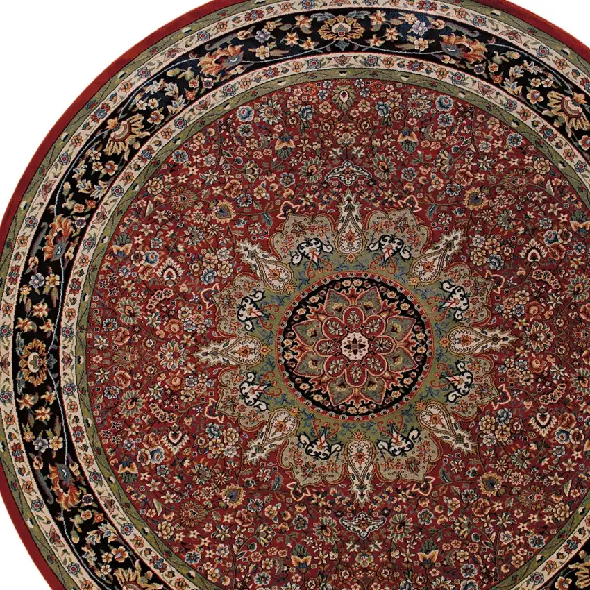8' Red And Blue Oriental Round Rug Photo 4