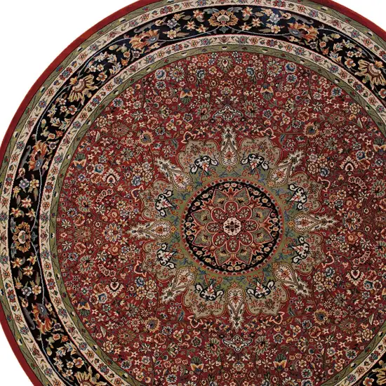 8' Red And Blue Oriental Round Rug Photo 4
