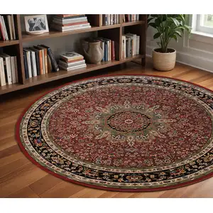 Photo of 8' Red And Blue Oriental Round Rug