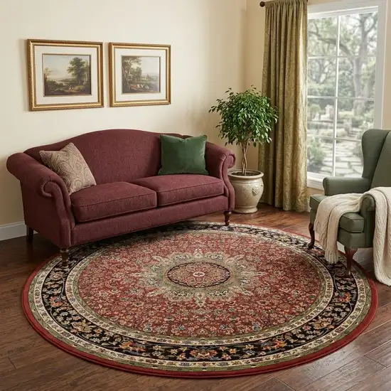 8' Red And Blue Oriental Round Rug Photo 1