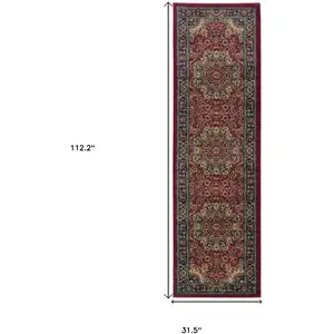 Photo of 9' Red And Blue Oriental Runner Rug