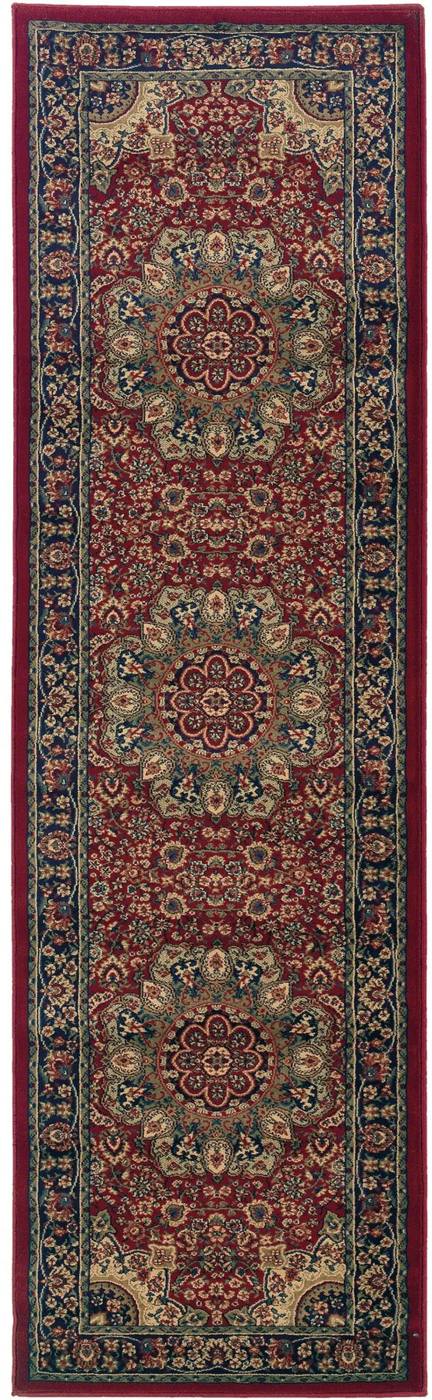 9' Red And Blue Oriental Runner Rug Photo 2